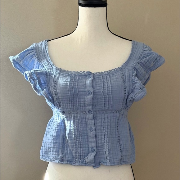 aerie Tops - Aerie Light Blue Ruffled Blouse size small euc